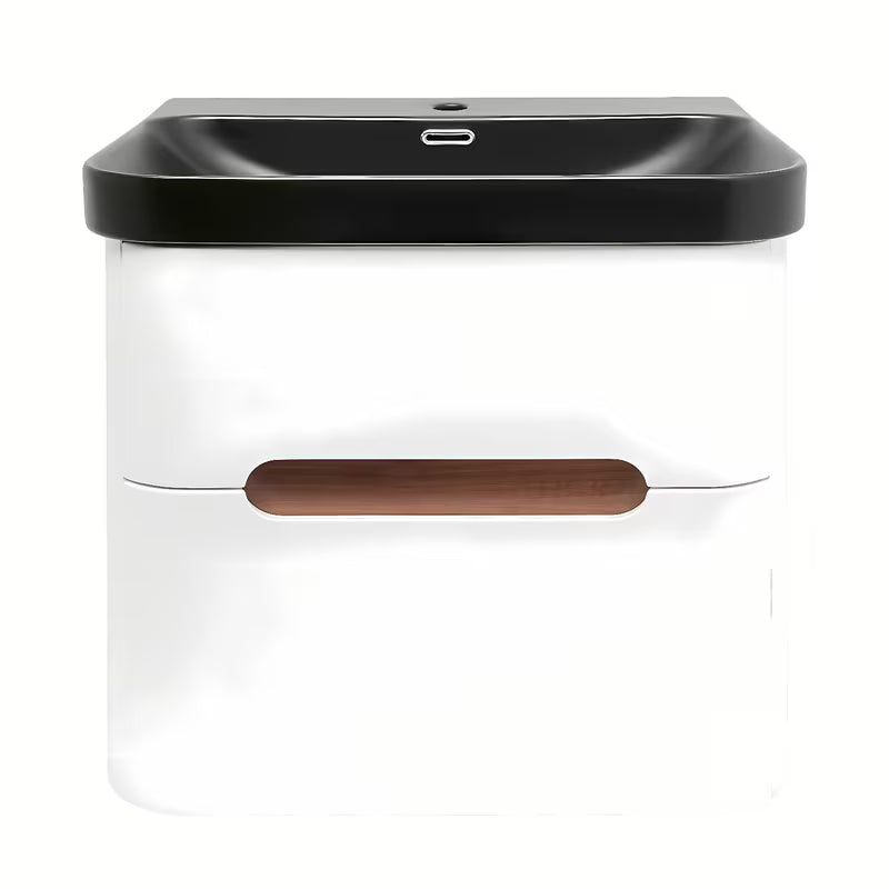 Viseća ormarić s umivaonikom SAT Fusion 57,5x53x45 cm u mat bijeloj boji s mat crnim umivaonikom.