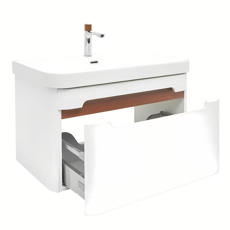 Viseća kupaonski ormarić SAT Fusion s keramičkim umivaonikom u mat bijeloj izvedbi