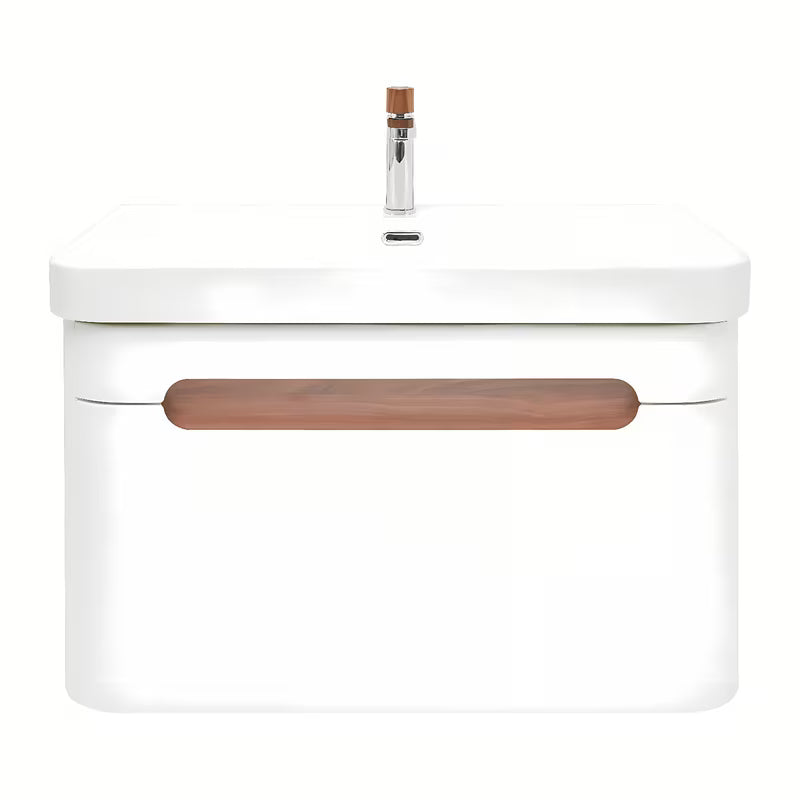 Viseća kupaonski ormarić SAT Fusion s keramičkim umivaonikom u mat bijeloj boji