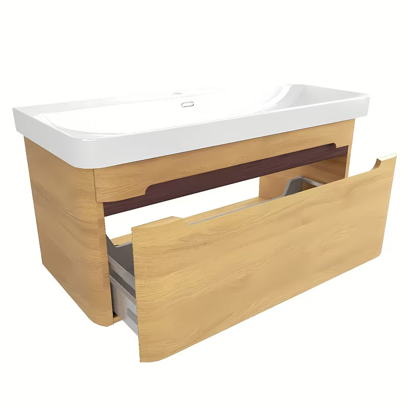 Viseća kupaonski ormarić SAT Fusion s keramičkim umivaonikom u dekoru medni hrast