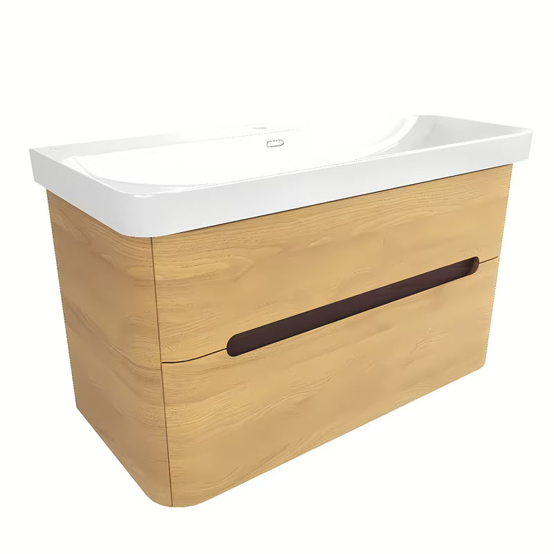 Viseća kupaonski ormarić SAT Fusion s keramičkim umivaonikom u dekoru medni hrast