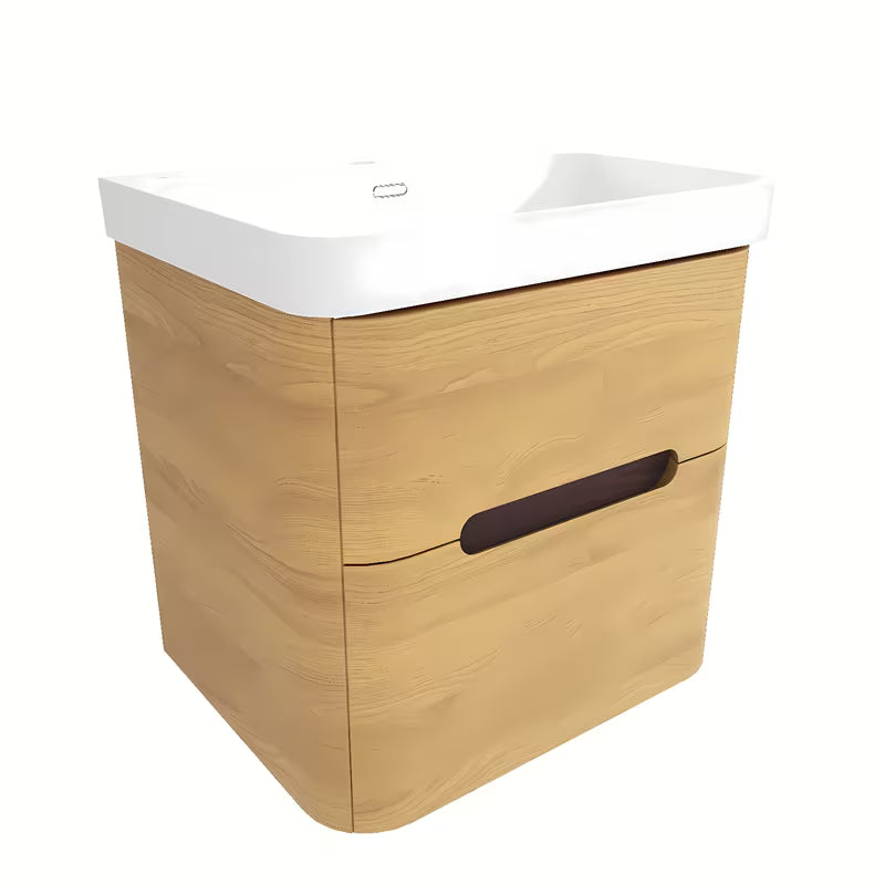 Viseća kupaonski ormarić SAT Fusion s keramičkim umivaonikom u dekoru medni hrast