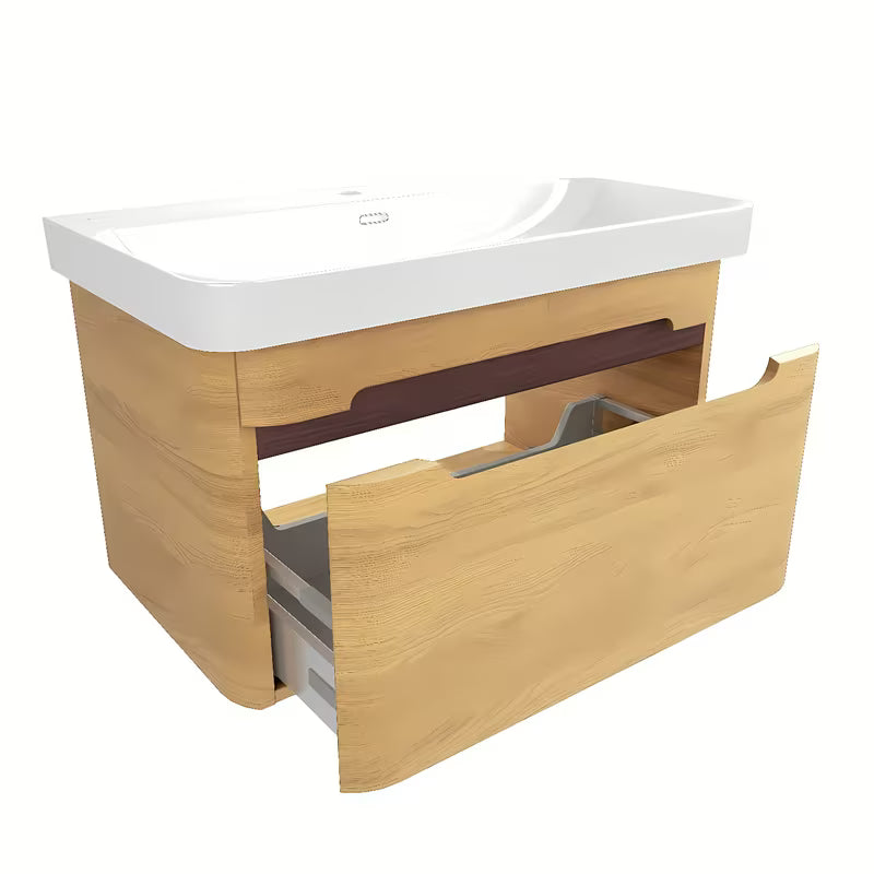 Viseća kupaonski ormarić SAT Fusion s keramičkim umivaonikom u dekoru medenog hrasta