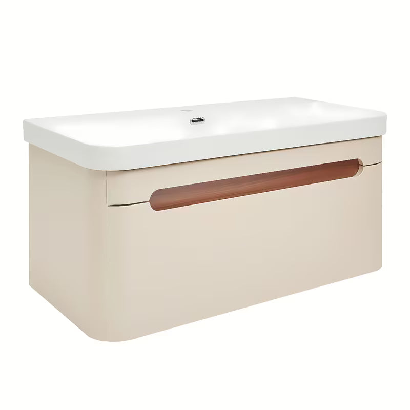 Viseća kupaonski ormarić s umivaonikom SAT Fusion u mat pješčano bež boji sa zaobljenim kutovima