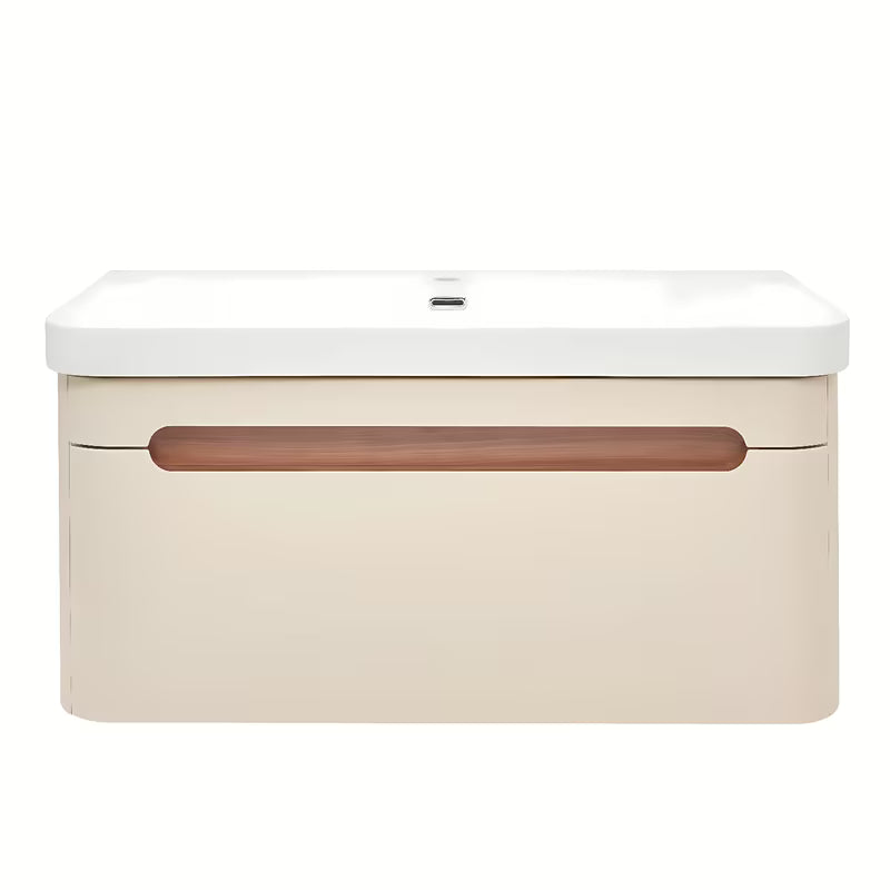 Viseća kupaonski ormarić s umivaonikom SAT Fusion u mat pješčano bež boji sa zaobljenim kutovima