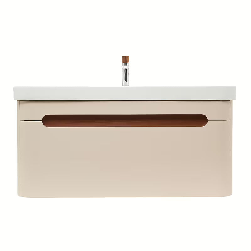 Viseća kupaonski ormarić SAT Fusion s umivaonikom u mat pješčano bež boji