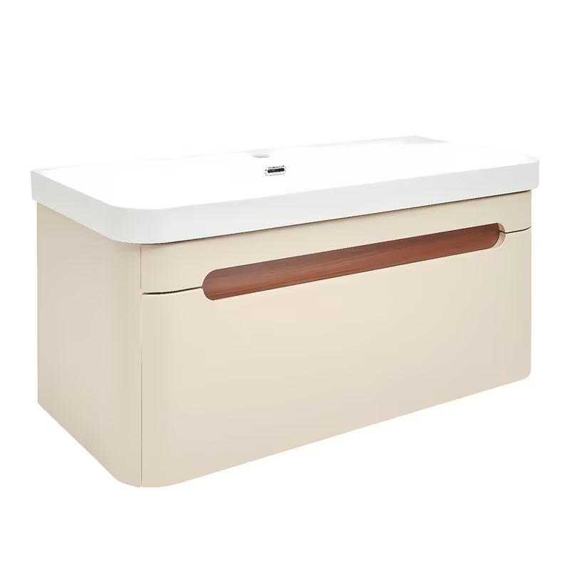 Viseća kupaonski ormarić s keramičkim umivaonikom SAT Fusion u mat pješčano bež boji