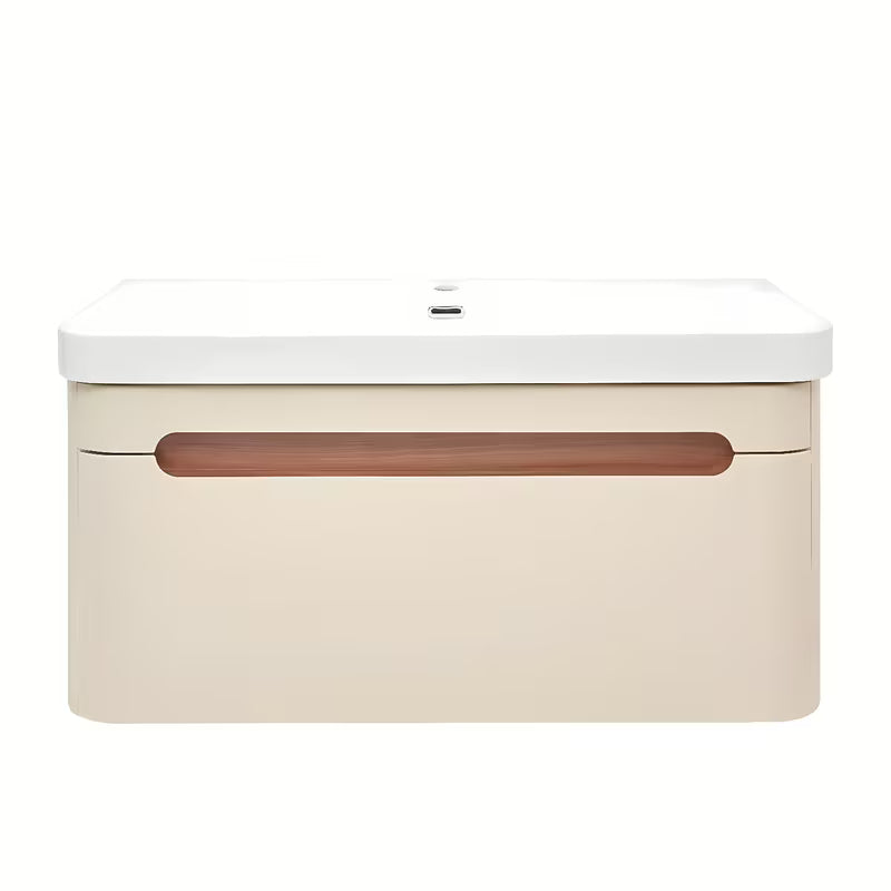 Viseća kupaonski ormarić s keramičkim umivaonikom SAT Fusion u mat pješčano bež boji