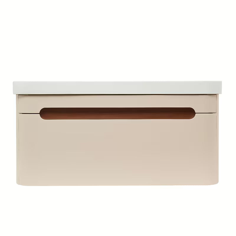 Viseća kupaonski ormarić s keramičkim umivaonikom SAT Fusion u mat pješčano bež boji