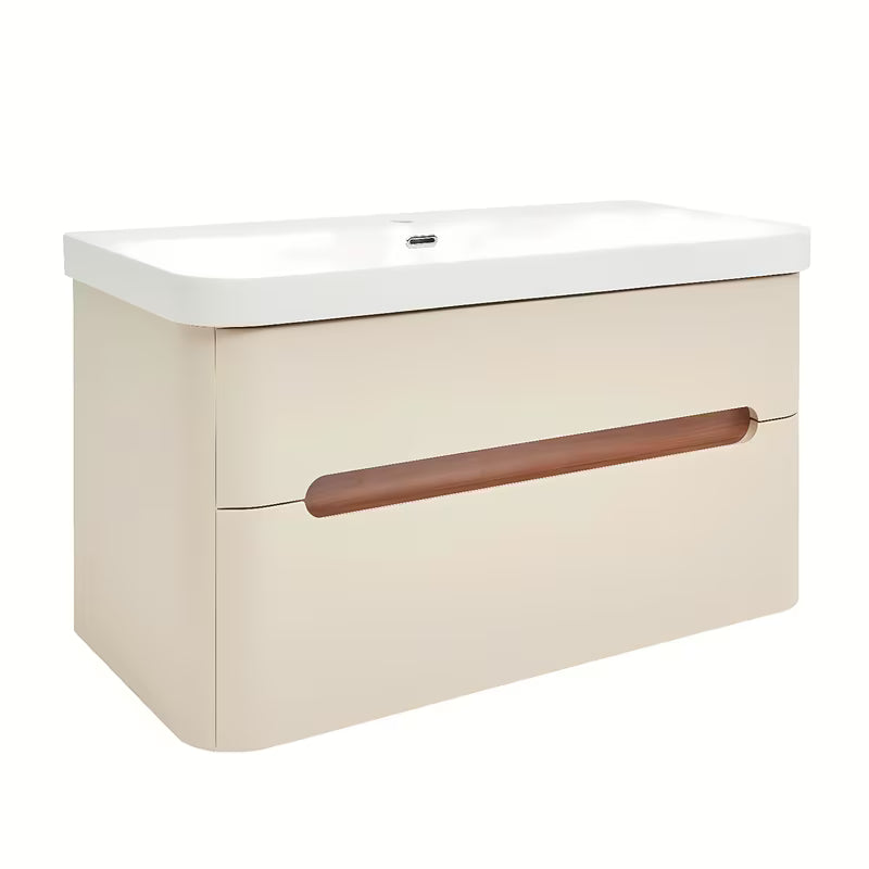 Viseća kupaonski ormarić SAT Fusion s umivaonikom za namještaj u mat pješčano bež i mat bijeloj boji