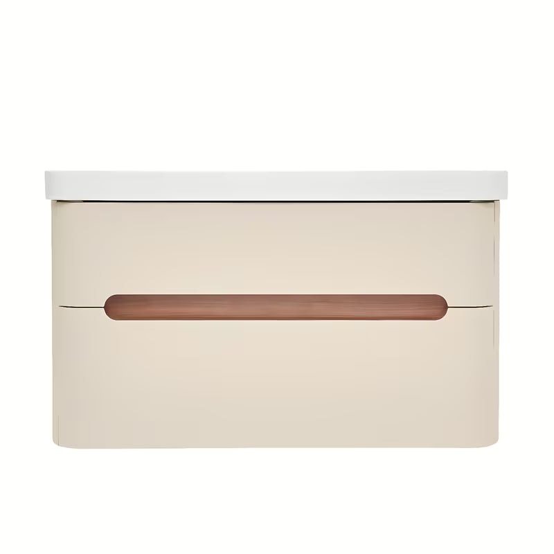 Viseća kupaonski ormarić s umivaonikom SAT Fusion u mat pješčano bež boji