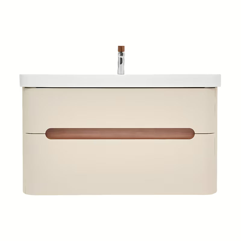 Viseća ormarić s umivaonikom SAT Fusion u mat pješčano bež boji, 97,5x53x45 cm