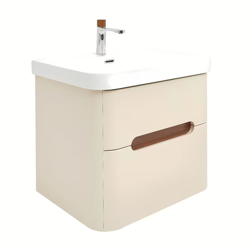 Viseća ormarić s umivaonikom SAT Fusion u mat pješčano bež boji s dvije ladice