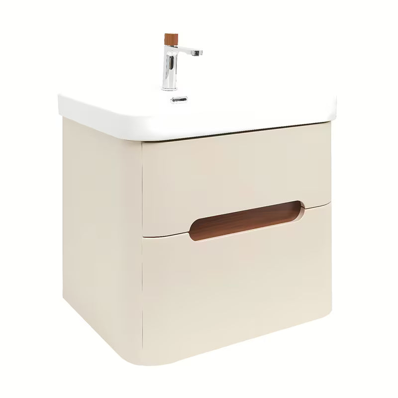 Viseća kupaonski ormarić SAT Fusion s keramičkim umivaonikom u mat pješčano bež boji