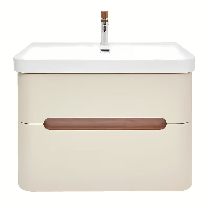 Viseća kupaonski ormarić s umivaonikom SAT Fusion u mat pješčano bež boji s dvije ladice