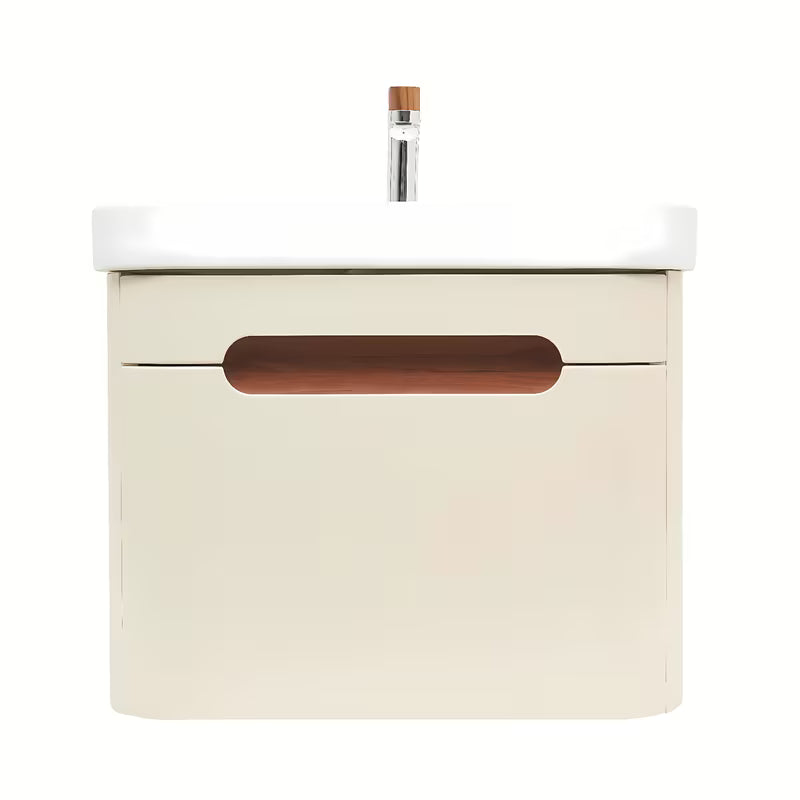 Viseća kupaonski ormarić SAT Fusion s umivaonikom u mat pješčano bež boji