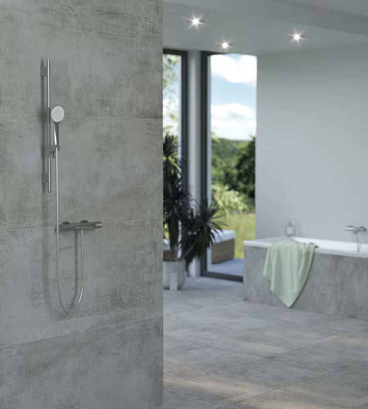 Termostatska zidna miješalica za tuš SAT Fusion u krom izvedbi s tuš setom