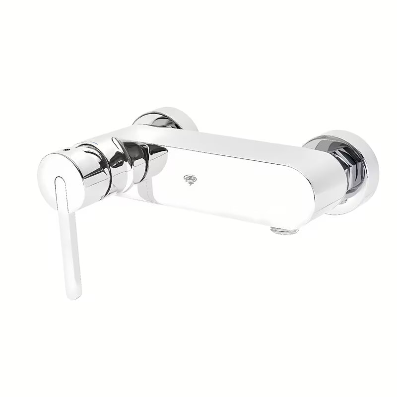 Kromirana jednoručna baterija miješalica za tuš SAT Fusion s crnom upravljačkom ručicom pro za zidnu ugradnju.