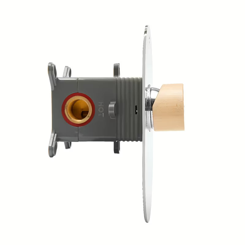 Podžbukna miješalica za tuš SAT Fusion u imitaciji drva s ručicom i kromiranim detaljima.