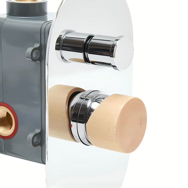 Podžbukna jednoručna baterija miješalica za tuš SAT Fusion u sjajnoj imitaciji drva uključuje podžbukno tijelo.