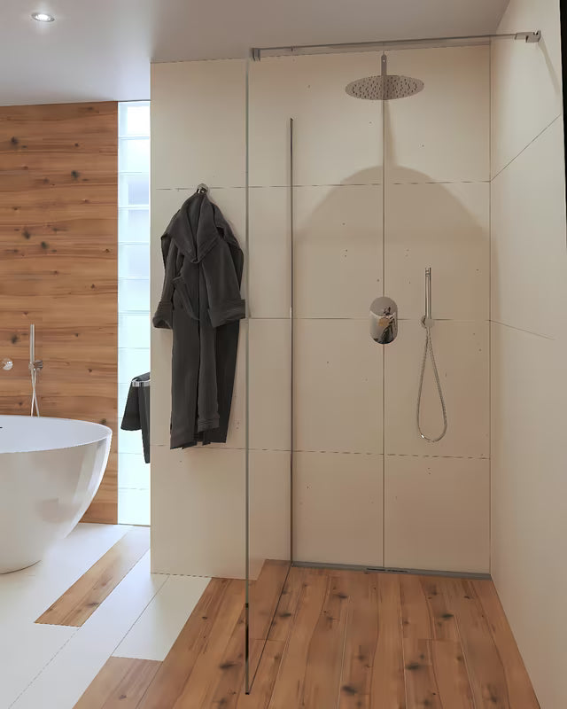 Podžbukna jednoručna baterija miješalica za tuš SAT Fusion u sjajnoj imitaciji drva uključuje podžbukno tijelo.