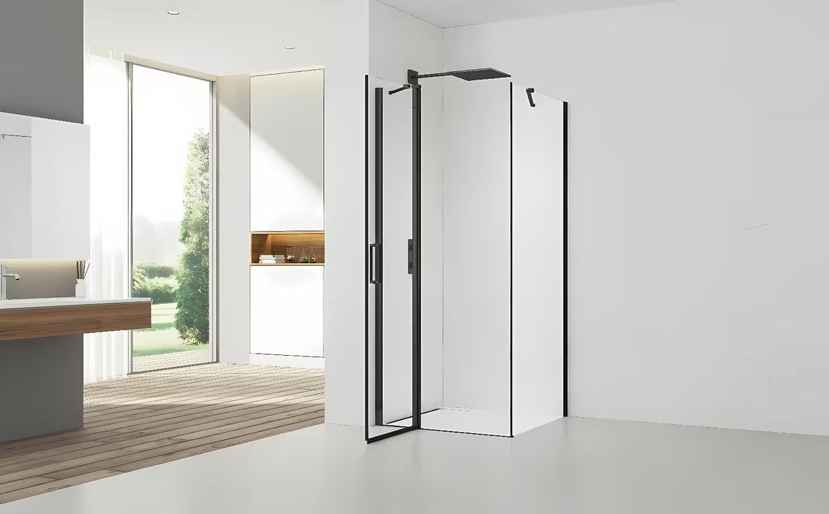 Pravokutna tuš kabina SAT Fusion 100x90 cm u crnoj mat boji s prozirnim staklom i Easyclean obradom.