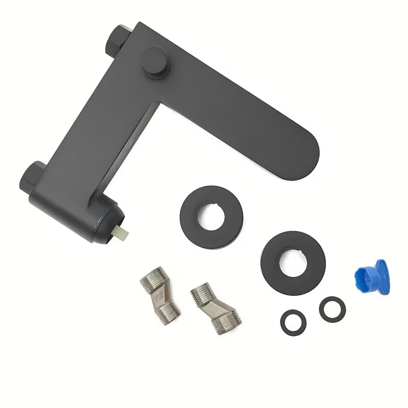 Miješalica za Kadu SAT Fusion u crnoj mat izvedbi s ručicom u dekoru svijetlog drva pro za zidnu montažu.