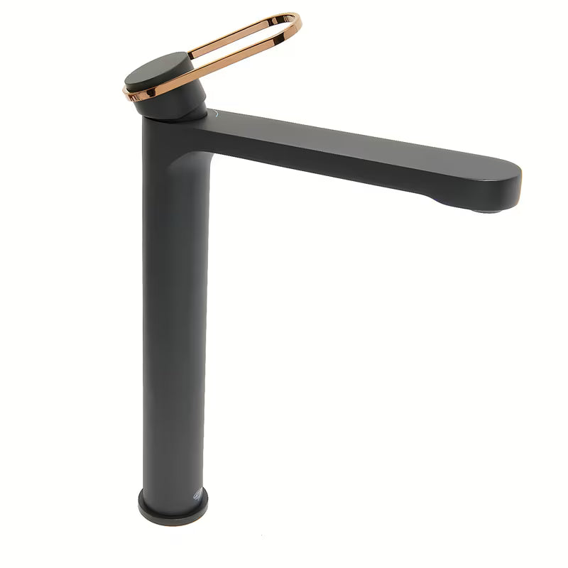 Visoka miješalica za Umivaonik SAT Fusion bez odvoda u mat crnoj izvedbi s brončanom ručicom.