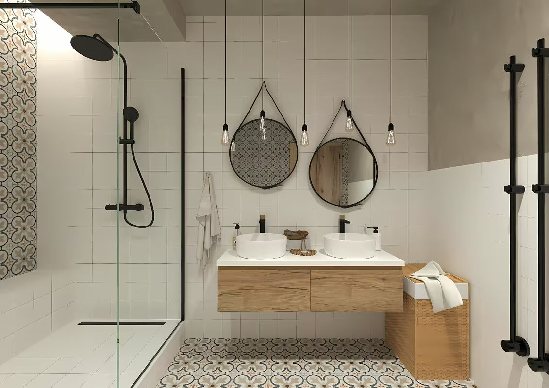 Visoka stojeća miješalica za umivaonik SAT Fusion s mat površinom i ručicom u svijetlom drvu.