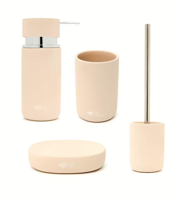 Set kupaonskih dodataka SAT Infinitio s dozatorom za sapun, držačem četkica za zube, posudicom za sapun i WC školjke WC četkom.