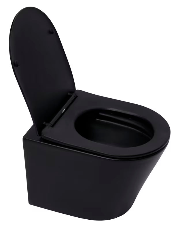 Viseća WC Školjka SAT Infinitio u crnoj mat izvedbi s wc daskom soft Close i skrivenim pričvršćenjem
