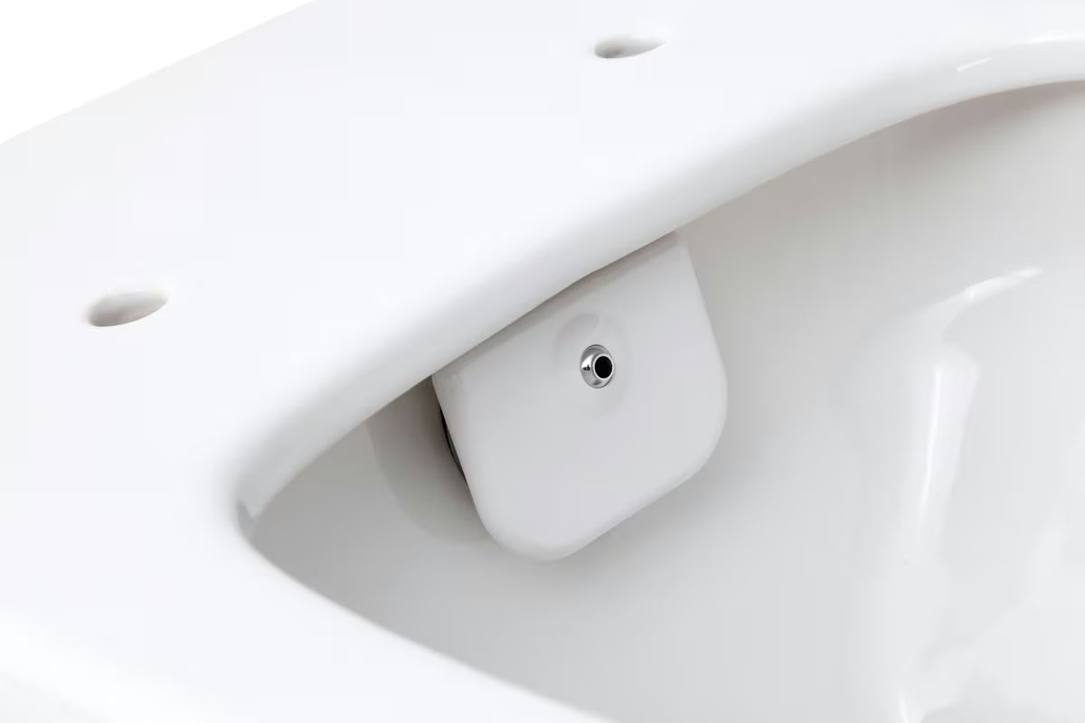 Bijeli viseća WC školjka SAT Infinitio s integriranom bide funkcijom, bočnim upravljanjem i sjedalom soft Close.