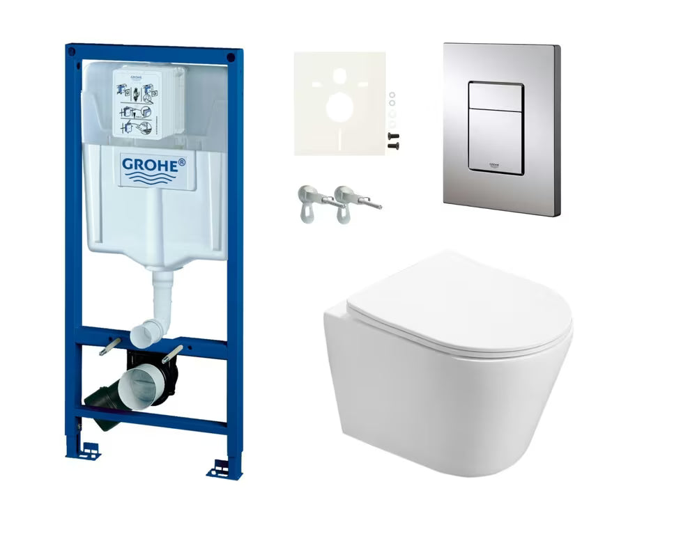 Viseći WC set SAT Infinitio s ugradbenim vodokotlićem Grohe Rapid SL i tipkom za ispiranje