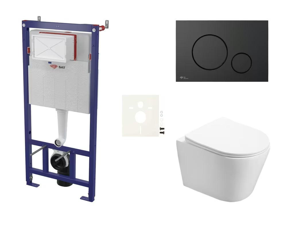 Viseći WC set SAT Infinitio s ugradbenim modulom, tipkom za ispiranje i WC daskom sa soft Close i EasyLock