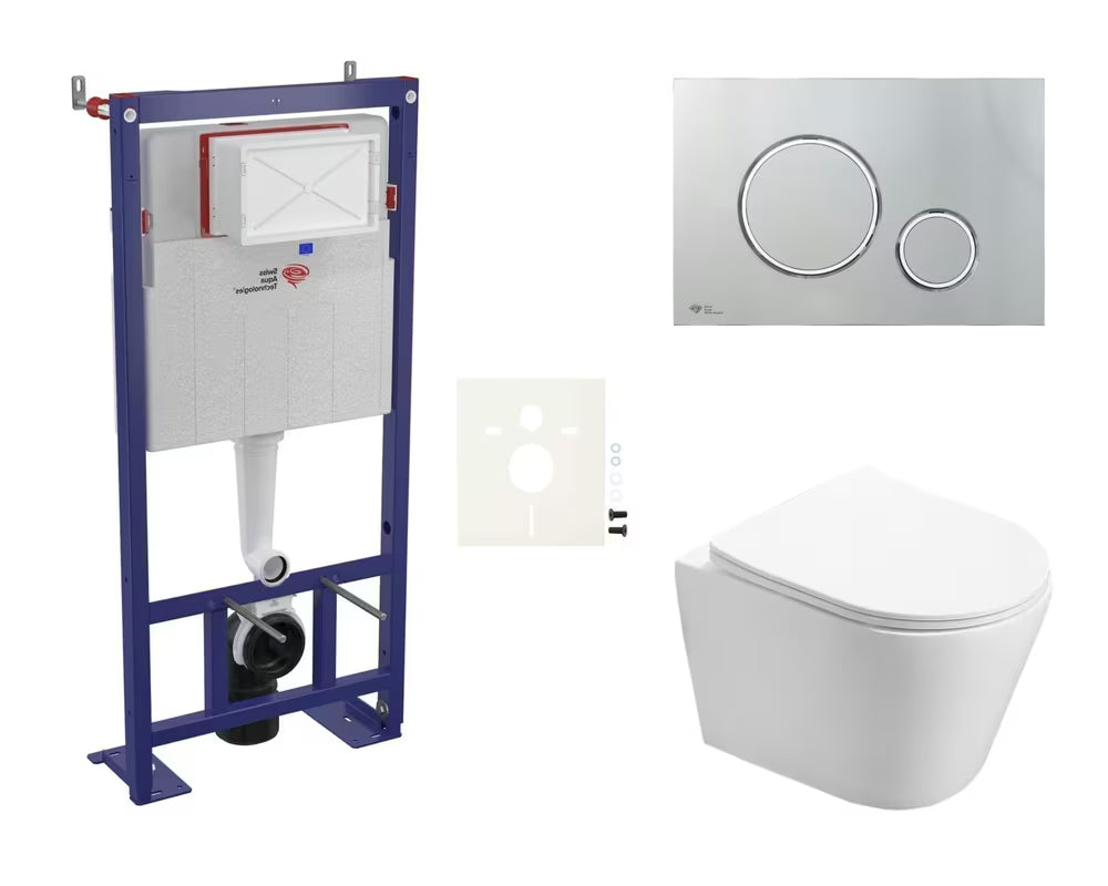Viseći WC set SAT Infinitio pro za predzidnu montažu s tipkom u mat bijeloj boji i sjedalom soft Close