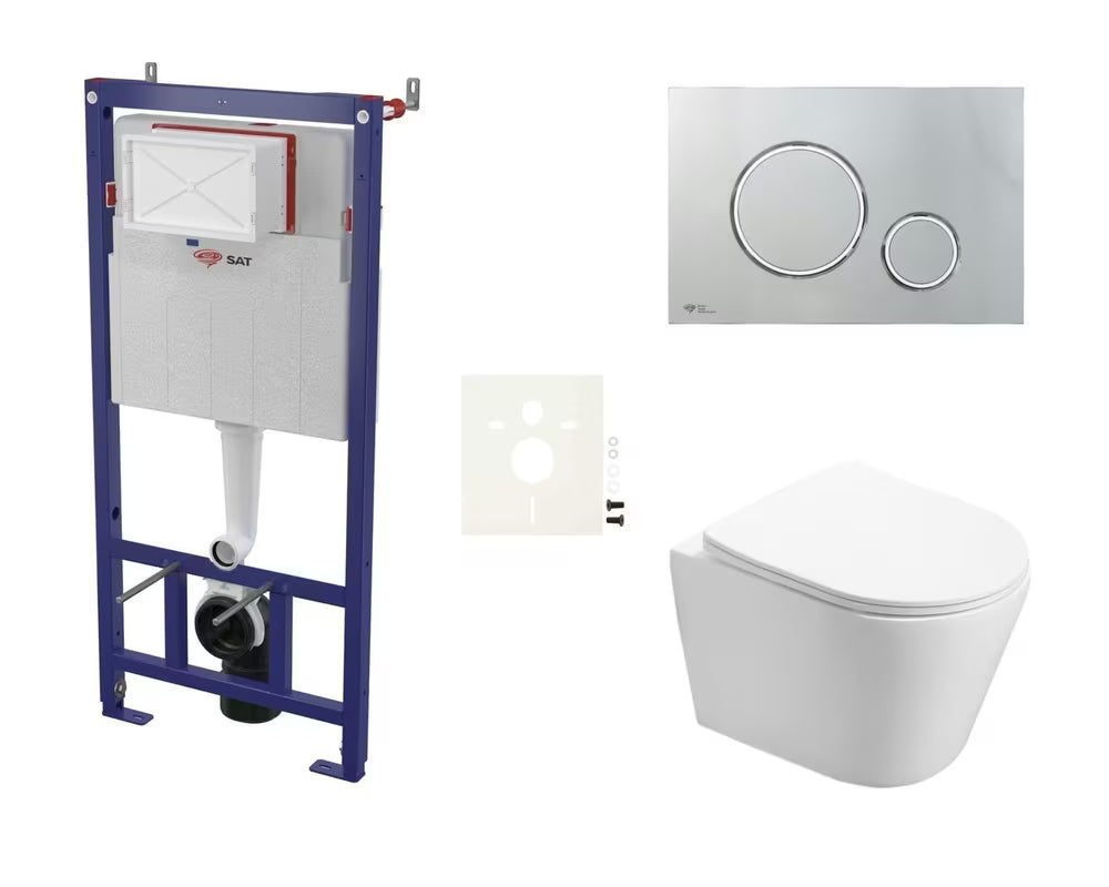 Viseći WC set SAT Infinitio s ugradbenim vodokotlićem, tipkom za ispiranje i WC daskom soft Close