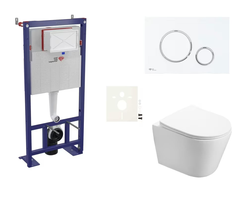 Viseći WC set SAT Infinitio s podžbuknim modulom, tipkom za ispiranje i daskom soft Close