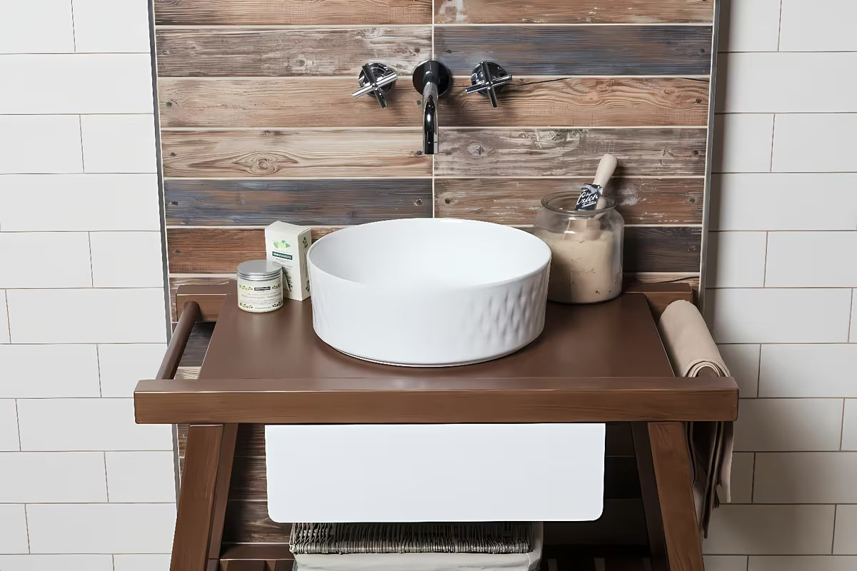 Sjajni bijeli keramički umivaonik na ploču SAT Infinitio 36 x 36 cm bez preljeva