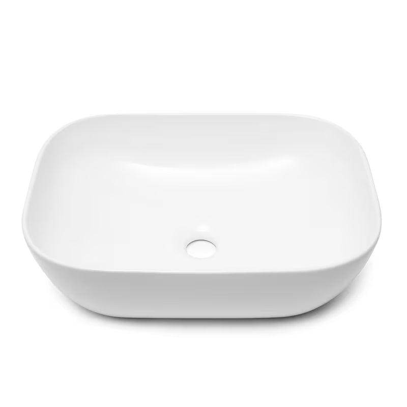 Sjajno bijeli keramički umivaonik na ploču SAT Infinitio bez preljeva dimenzija 45,5x32,5 cm.