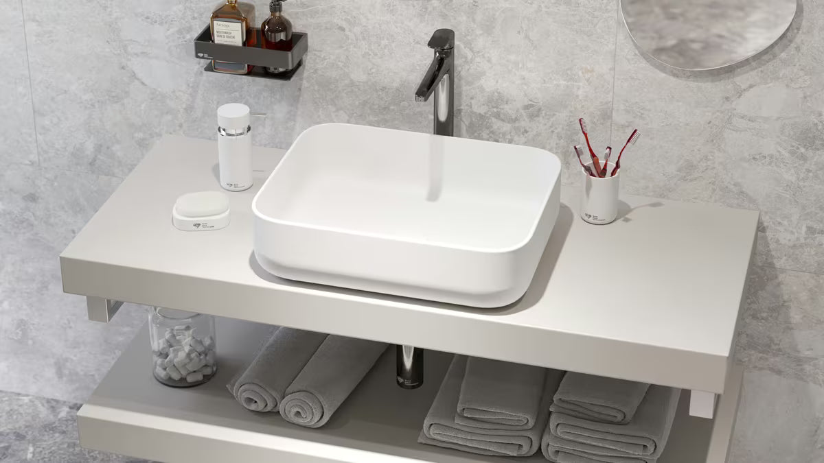 Mat bijeli tankostijeni umivaonik na ploču SAT Infinitio 50x39 cm bez preljeva