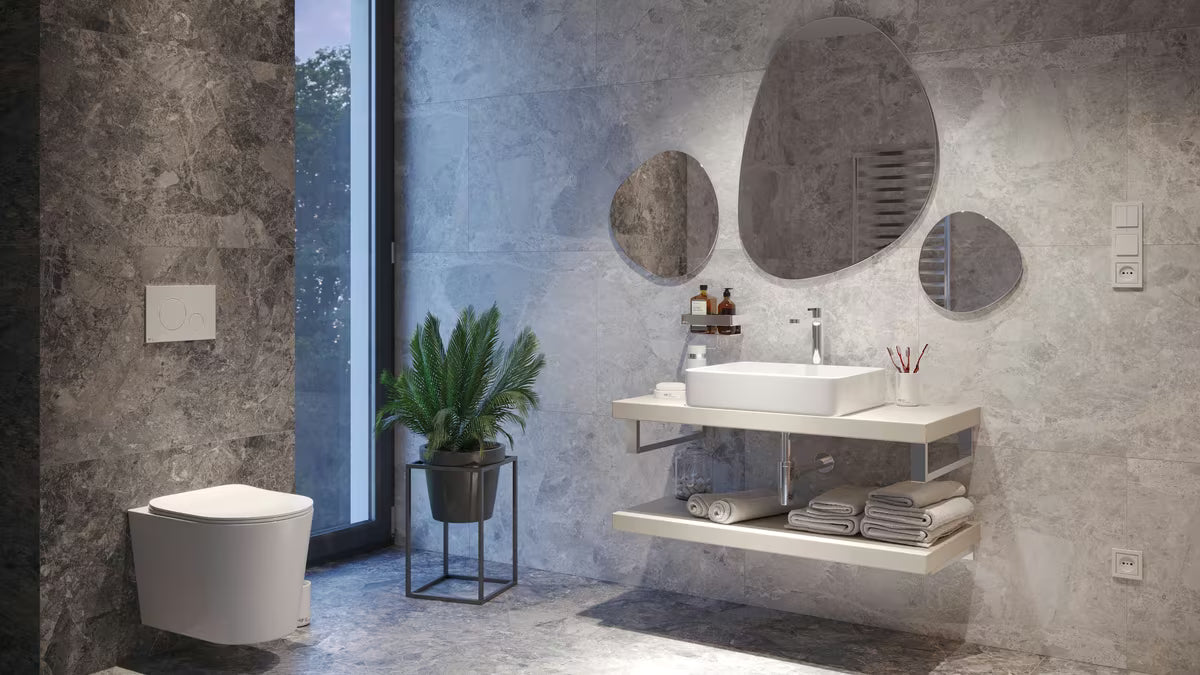 Sjajno bijeli keramički umivaonik na ploču SAT Infinitio 50x40 cm bez preljeva.