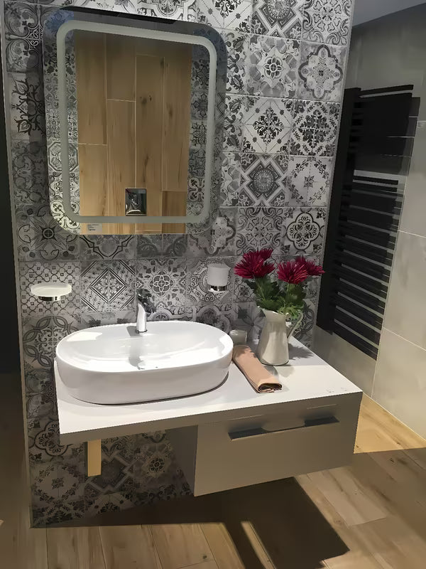 Bijeli keramički ovalni umivaonik na ploču SAT Infinitio 60 x 40 cm bez preljeva s otvorom za pro slavinu