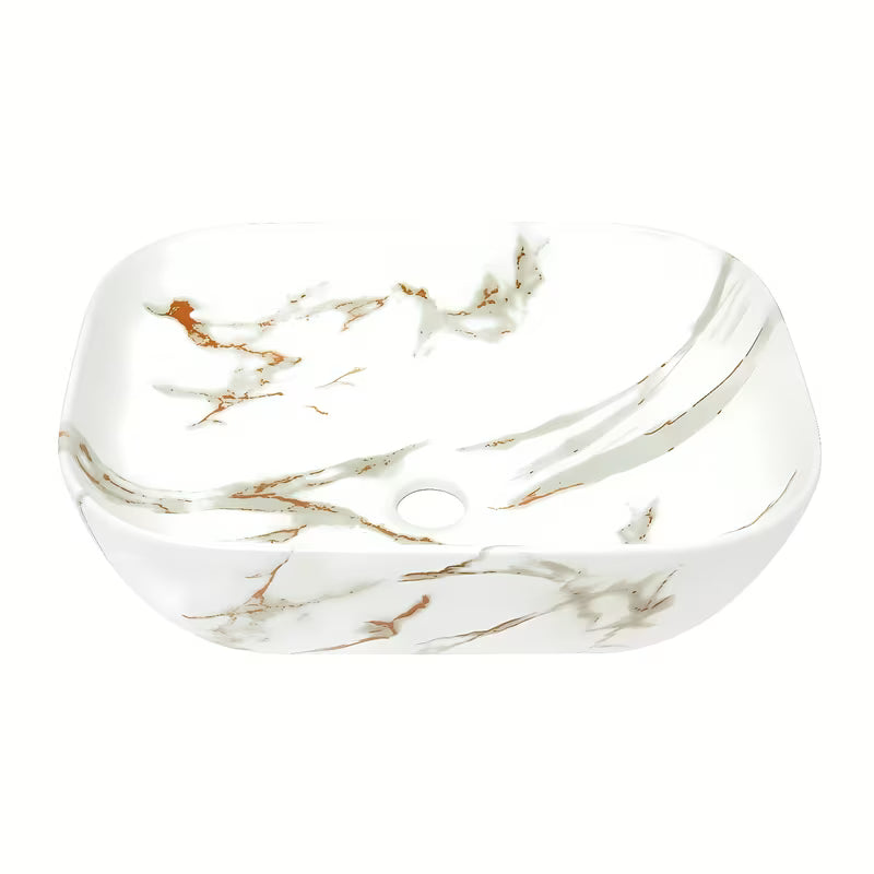 SAT Infinitio umivaonik na ploču bez preljeva u mat bijeloj boji s mramornim dizajnom, 45,5x32,5 cm