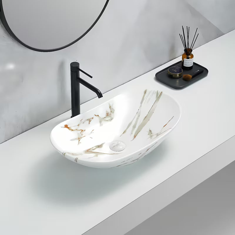 SAT Infinitio umivaonik na ploču bez preljeva u mat bijeloj boji s imitacijom mramora 61,5x36 cm