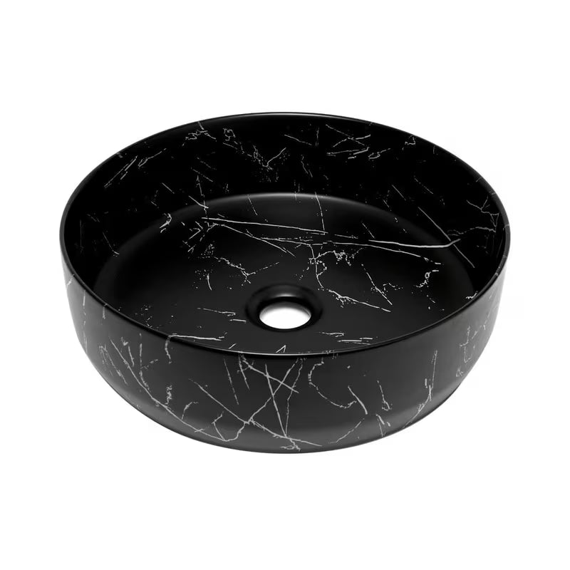 Mat umivaonik na ploču SAT Infinitio 39x39 cm u crnom mramornom dizajnu bez preljeva.