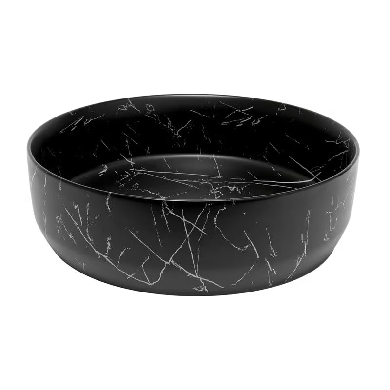 Mat umivaonik na ploču SAT Infinitio 39x39 cm u crnom mramornom dizajnu bez preljeva.