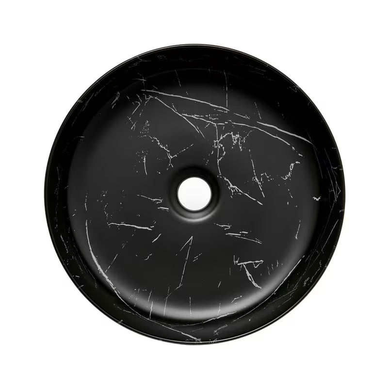 Mat umivaonik na ploču SAT Infinitio 39x39 cm u crnom mramornom dizajnu bez preljeva.