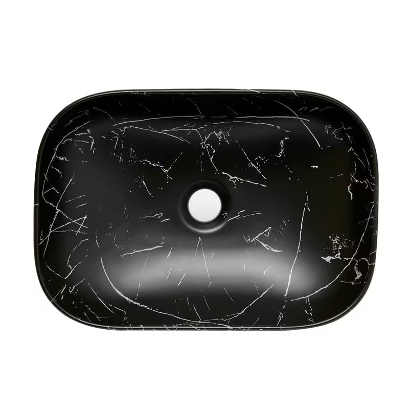Umivaonik na ploču SAT Infinitio bez preljeva u mat crnom mramornom dizajnu 45,5x32,5 cm.