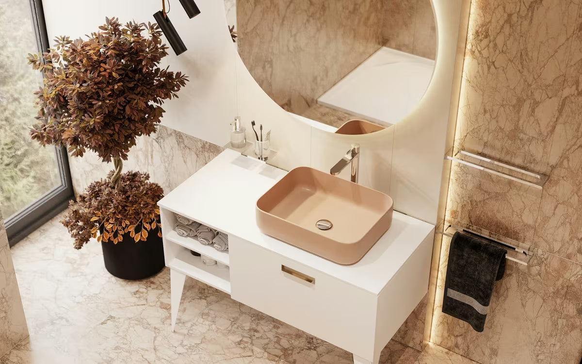 Mat smeđi keramički umivaonik na ploču SAT Infinitio bez preljeva, 50x39 cm