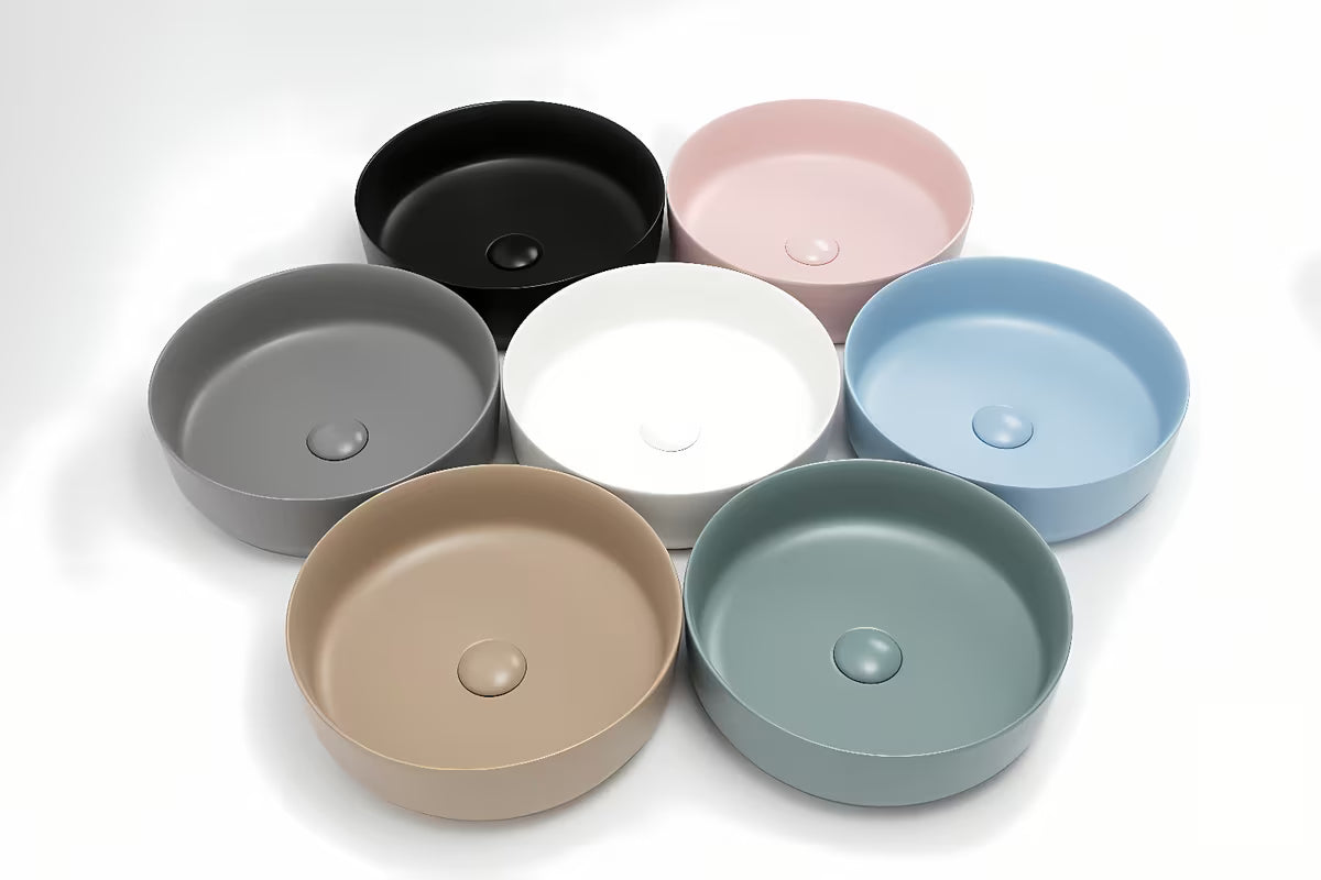 Mat plavi keramički umivaonik na ploču SAT Infinitio 39x39 cm bez preljeva